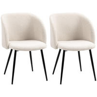 ESSZIMMERSTÜHLE 2er Set Küchenstuhl mit Ergonomisch Rückenlehne, Lammwoll-Optik - Creme/Schwarz, Textil/Metall (62/80/55cm) - HOMCOM