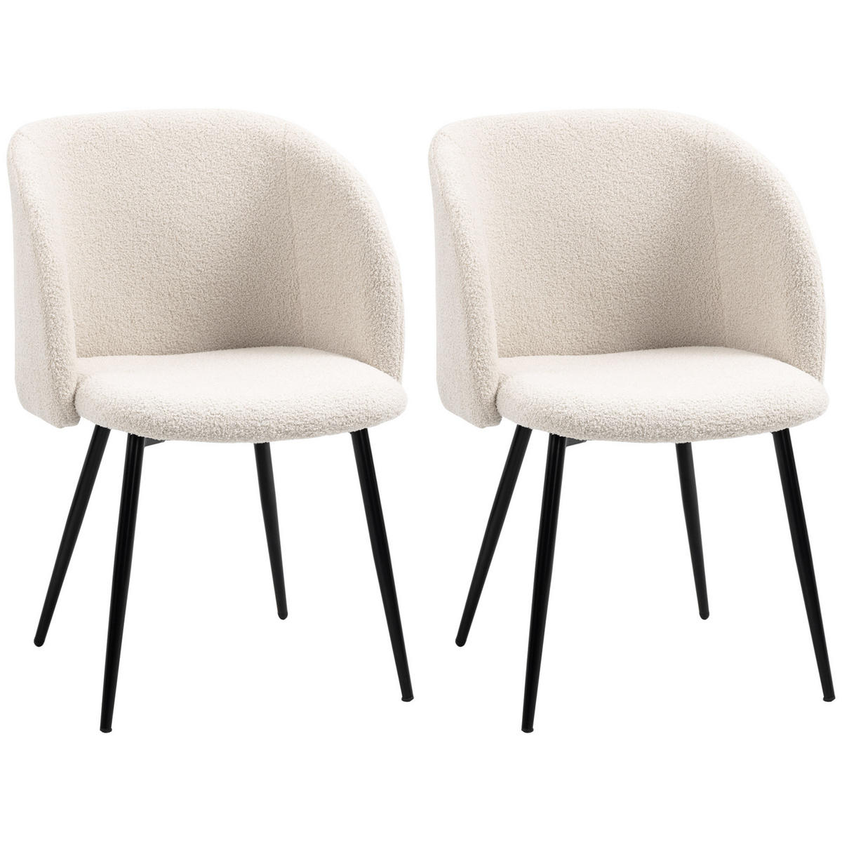 ESSZIMMERSTÜHLE 2er Set Küchenstuhl mit Ergonomisch Rückenlehne, Lammwoll-Optik - Creme/Schwarz, Textil/Metall (62/80/55cm) - HOMCOM