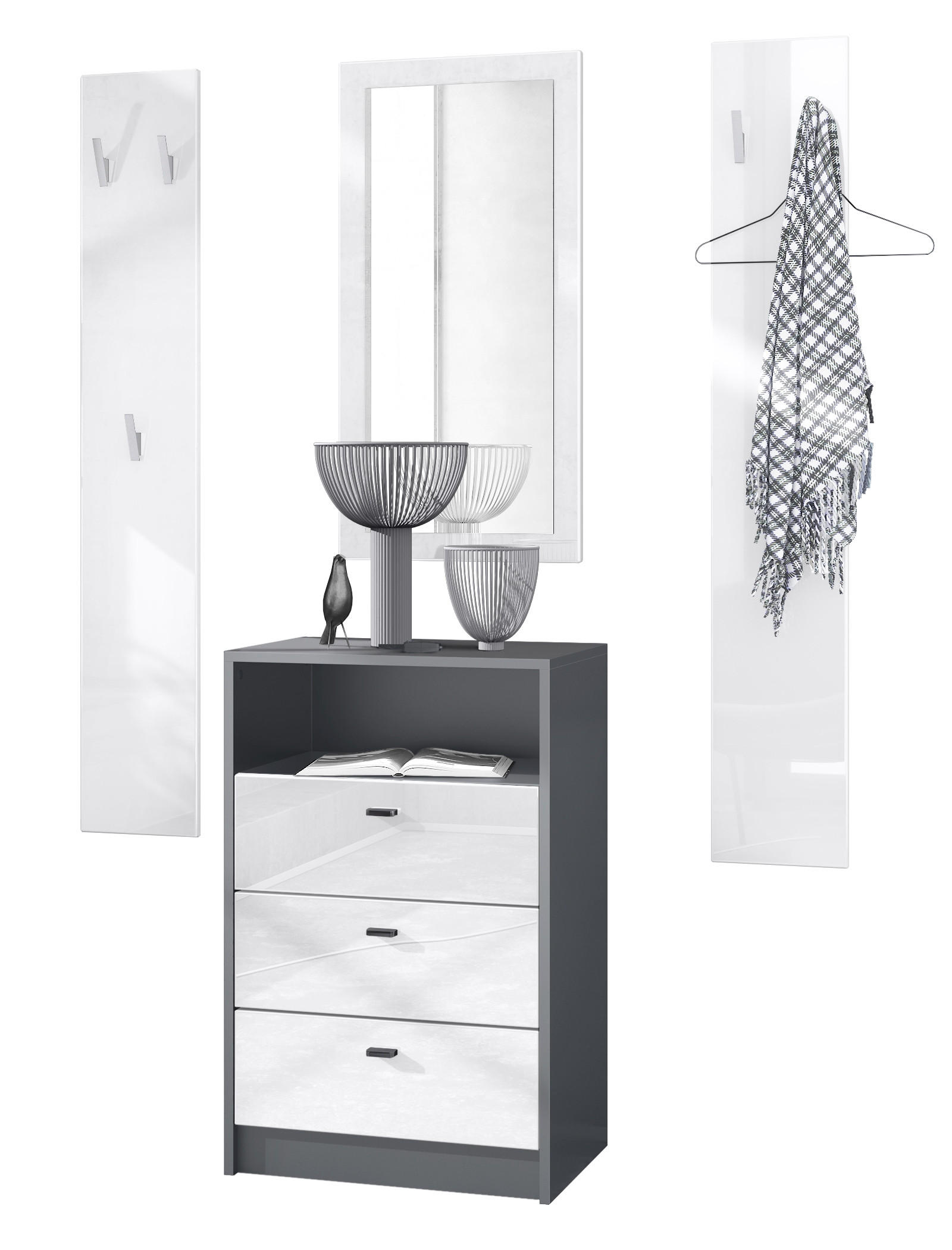 Vladon Garderobe Weiß Hochglanz 135x190x36 cm