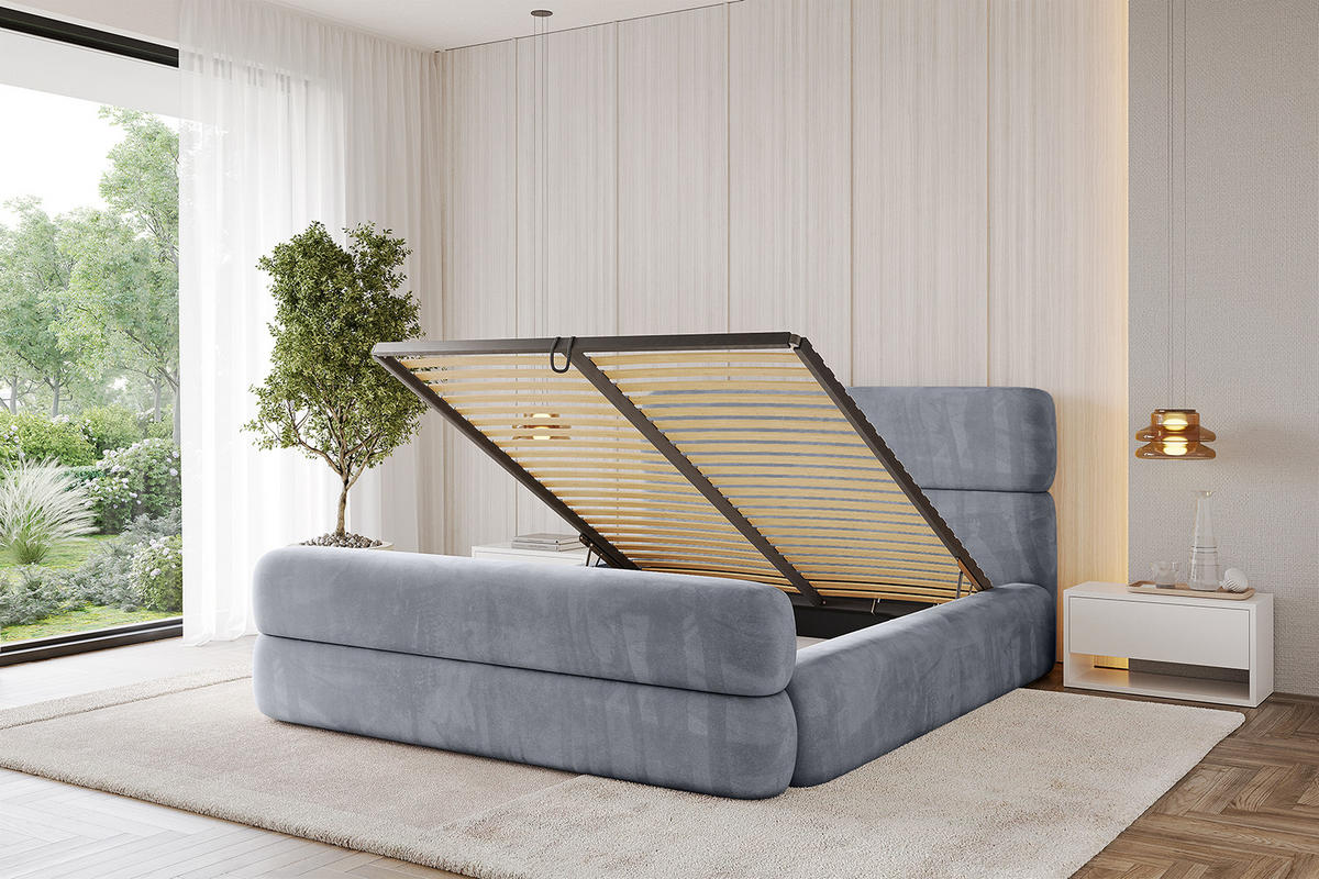 POLSTERBETT mit Bettkasten, Fußteil und Lattenrost, Boxbett mit Matratze H3/H4 - ENORA-Z 120x200 Grau - Grau, Holzwerkstoff/Textil (120/200cm) - ALTDECOR