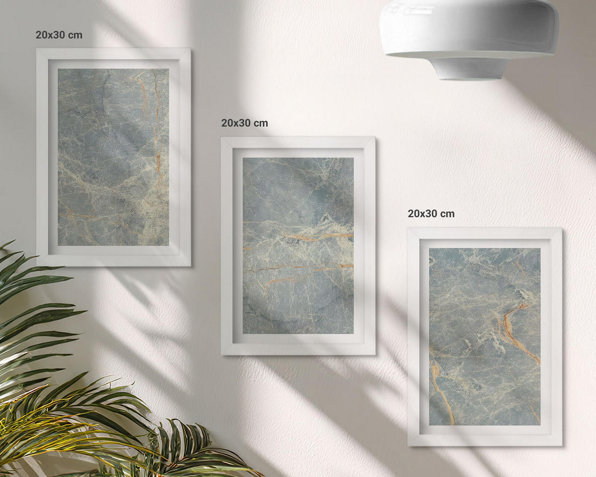 WANDBILDER 3er-Set - 20x30 cm Weißer Rahmen - Dekorativer Stein aus grünem Marmor - Weiß, Kunststoff (20/30cm) - ArtPrintCave