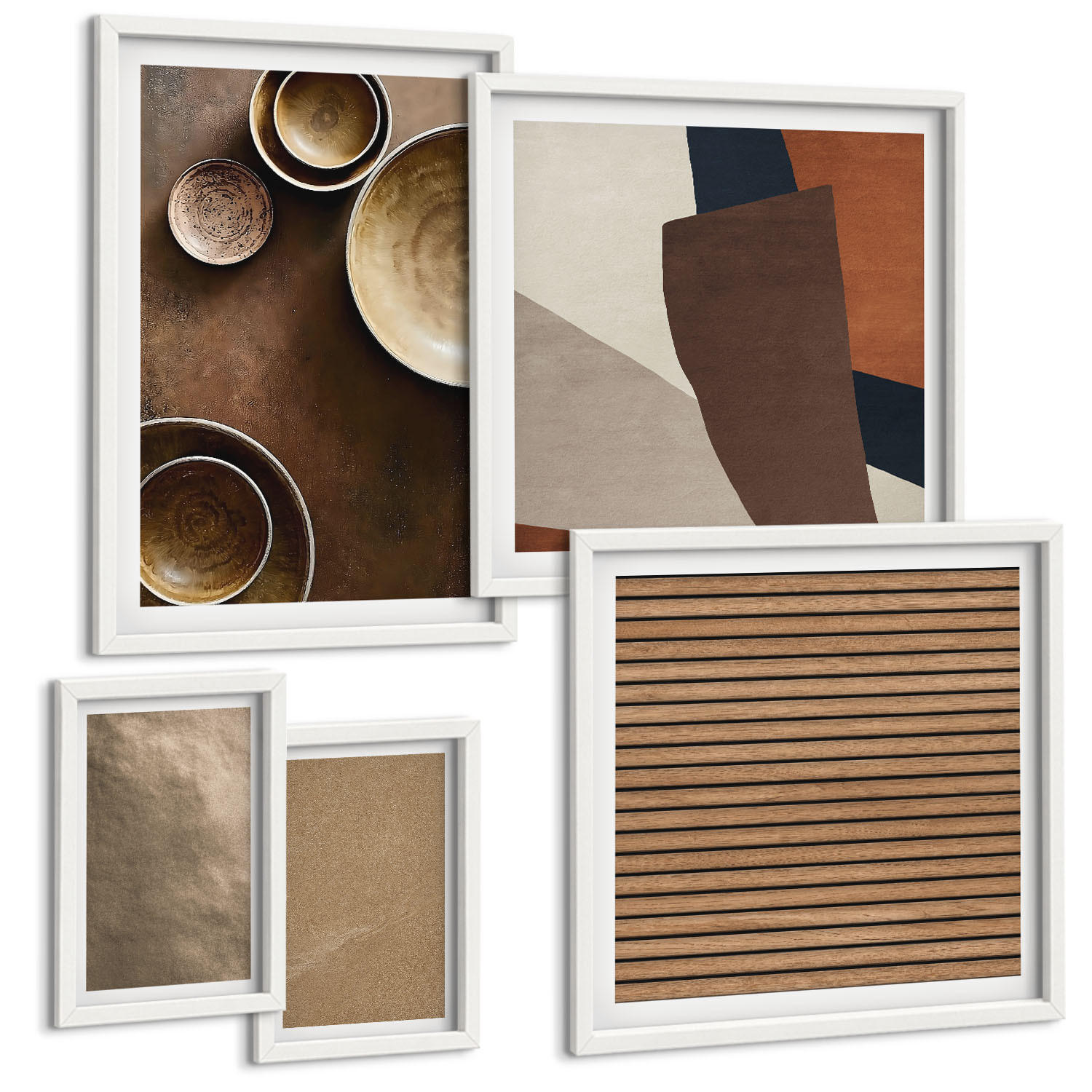 BILDER SET 5er Set - 50x50 cm & 20x30 cm & 40x60 cm Weißer Rahmen - Moderne Steinstrukturen - Weiß, Kunststoff (40/60cm) - TULUP