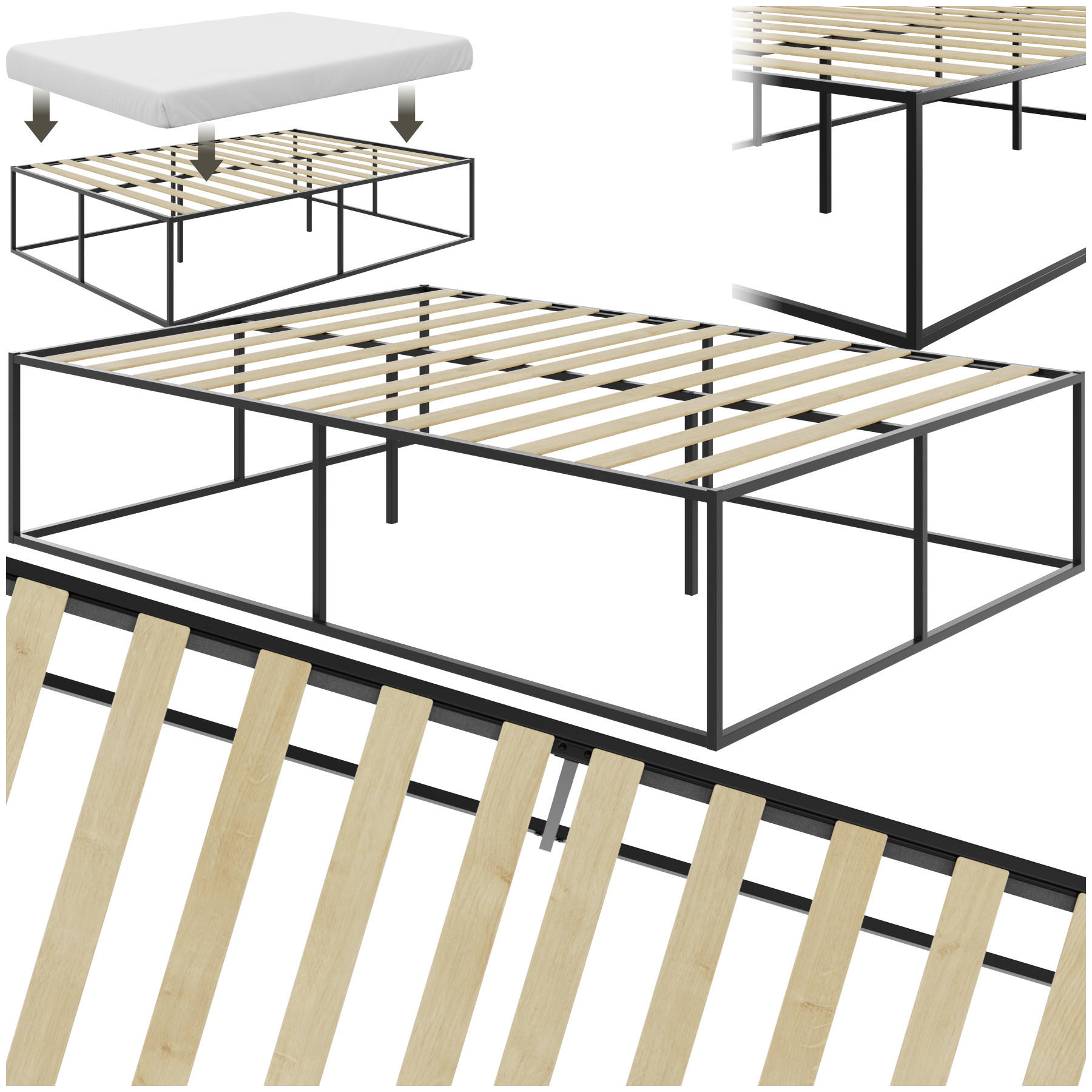 BETT Kyoto,Belastbarkeit 250 kg, bodenschonende Kunststoffkappen,schwarz - Schwarz, Metall - tectake
