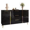 SIDEBOARDS MIT SCHUBLADEN ONYX AUF GOLDENEN BEINEN HOCHGLANZ 158 CM - Schwarz, Holzwerkstoff (158/88/41.3cm) - Lookway