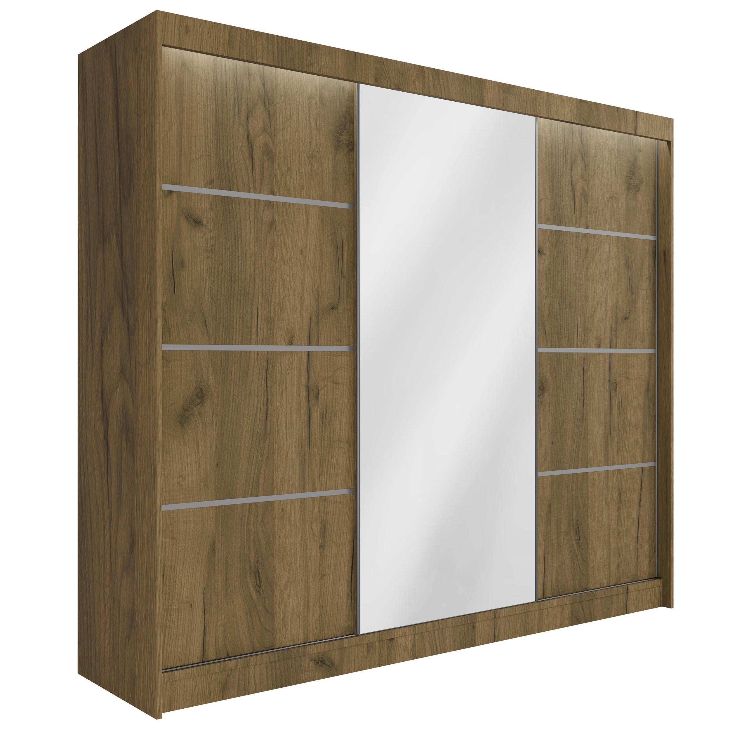 KLEIDERSCHRANK PAOKI mit LED - 250 cm - Braun - Braun, Holzwerkstoff (250/215/61cm) - ALTDECOR