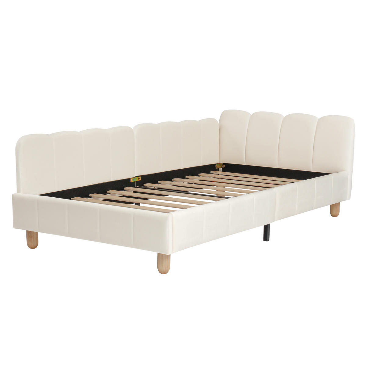 KINDERBETT mit Rausfallschutz 90x200 cm Samt Beige - Beige, Holz (90/200cm) - Meubliv
