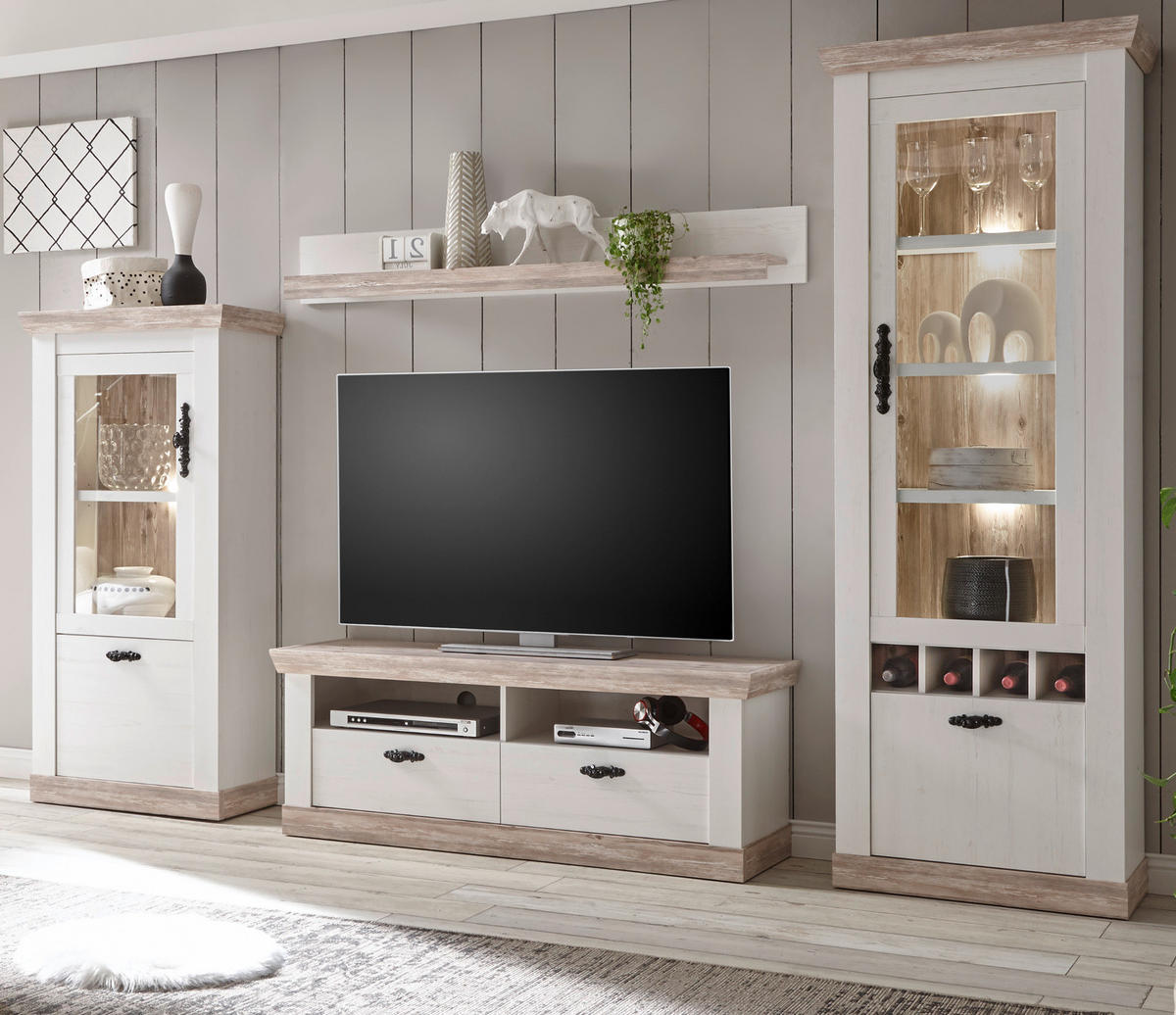 WANDBOARD Pinie weiß, Oslo Pinie Landhaus, Wandregal, 150 x 20 cm - Weiß/Pinienfarben, Holzwerkstoff (150/20/20cm) - Furn.Design