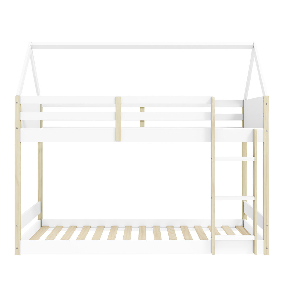 MONTESSORI Etagenbetten 90x190 cm in Hausform 104,7/200/174,9 cm - Weiß, Holz - Calicosy