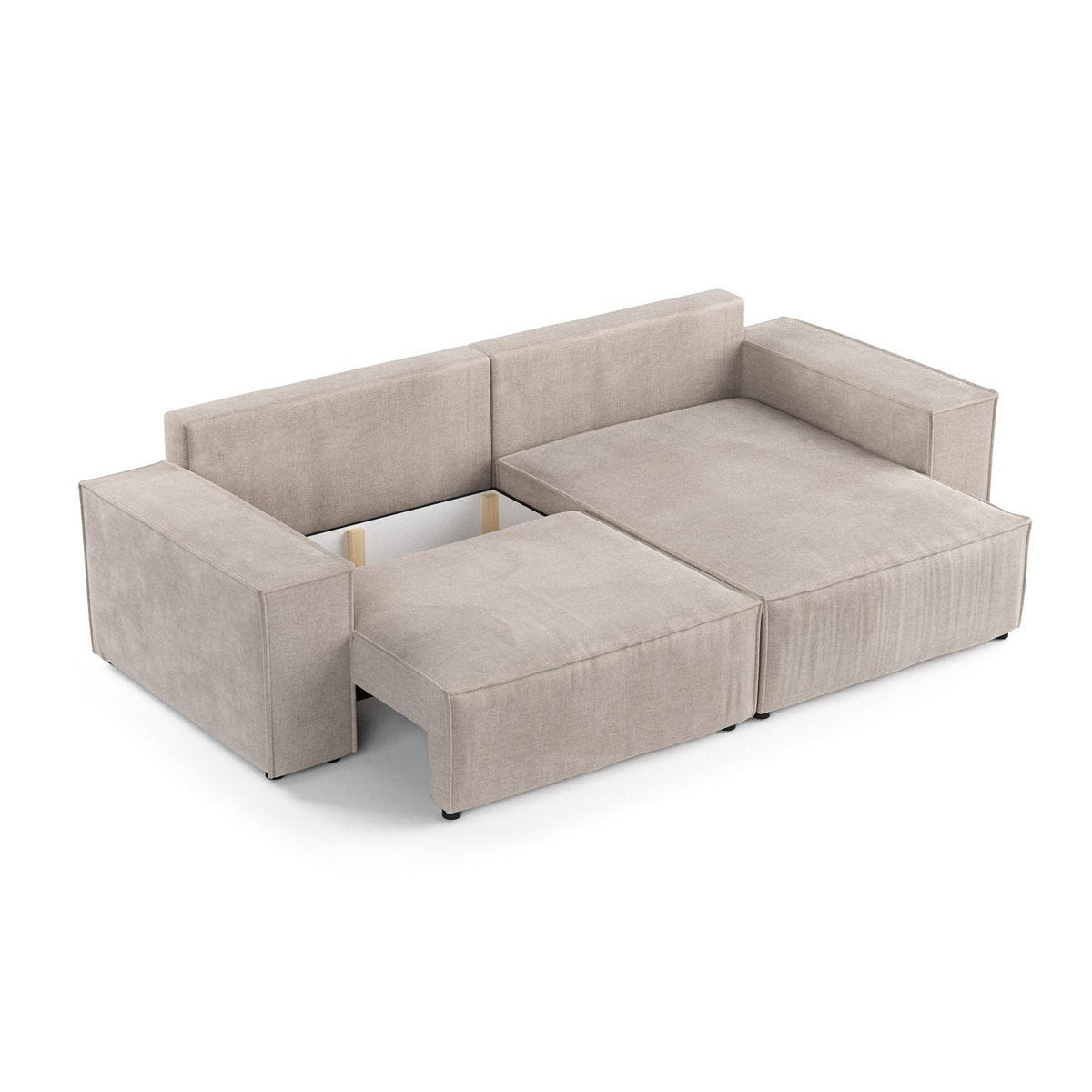 ECKSOFA CAVO mit Schlaffunktion Beige im Wind Stoff - Beige/Schwarz, Holz/Holzwerkstoff (255/148cm) - AltaBeds