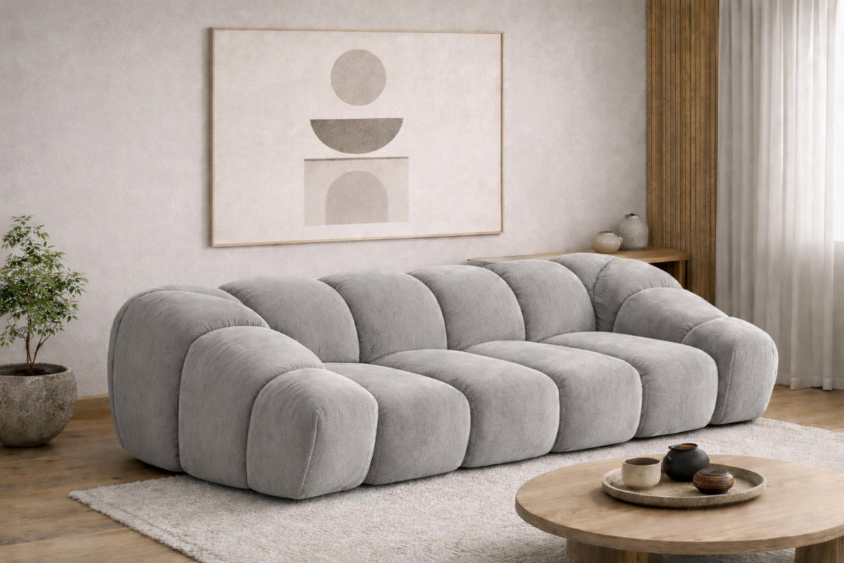 SOFA 3-Sitzer modular, Veloursstoff Bluvel, Grau, CROISSANT - Grau, Holz (240/72/115cm) - Kaiser Möbel