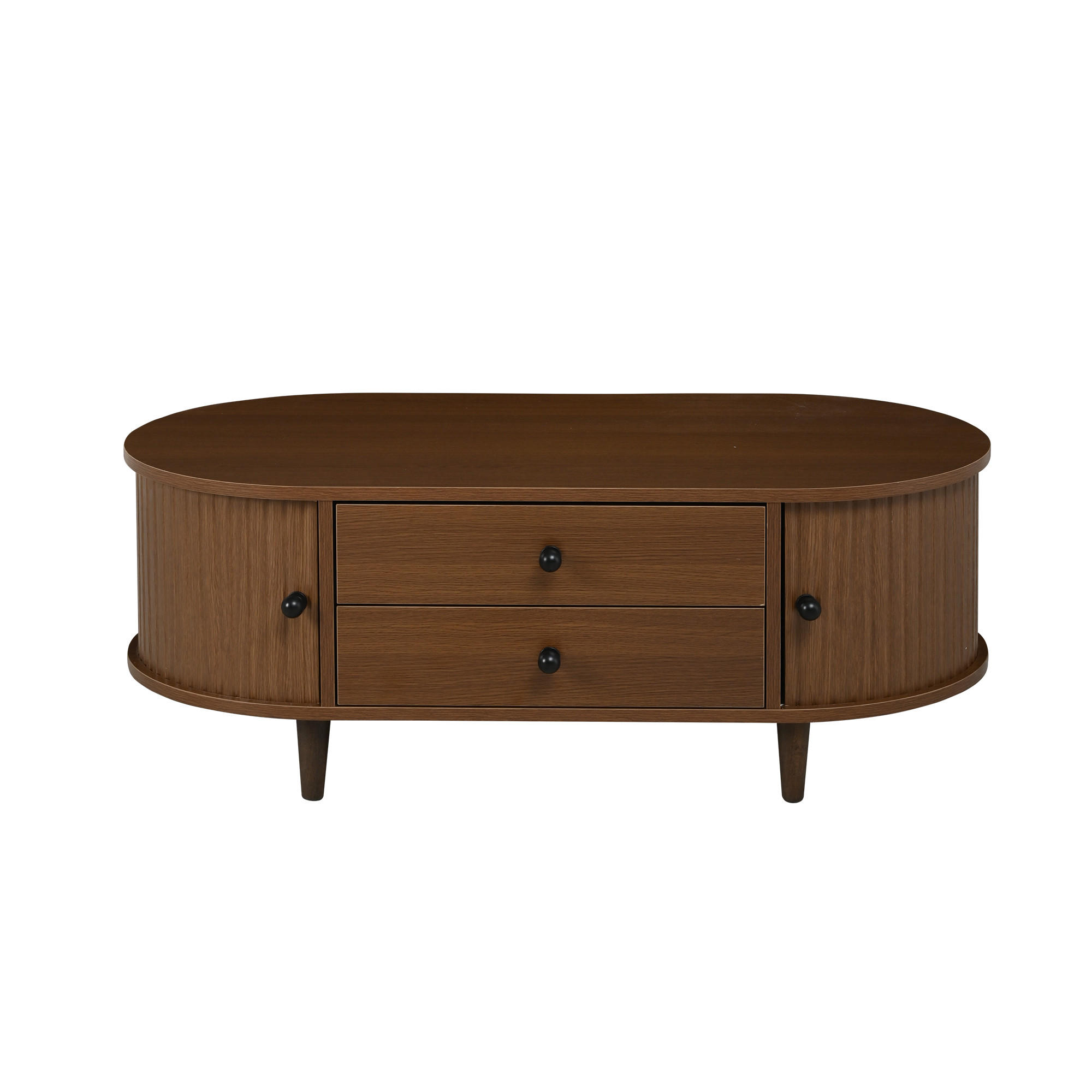 COUCHTISCH Walnuss mit 2 Schubladen und Rolltüren 100/50/36 cm - Walnussfarben, Holzwerkstoff (50/100/36cm) - PANGIVO