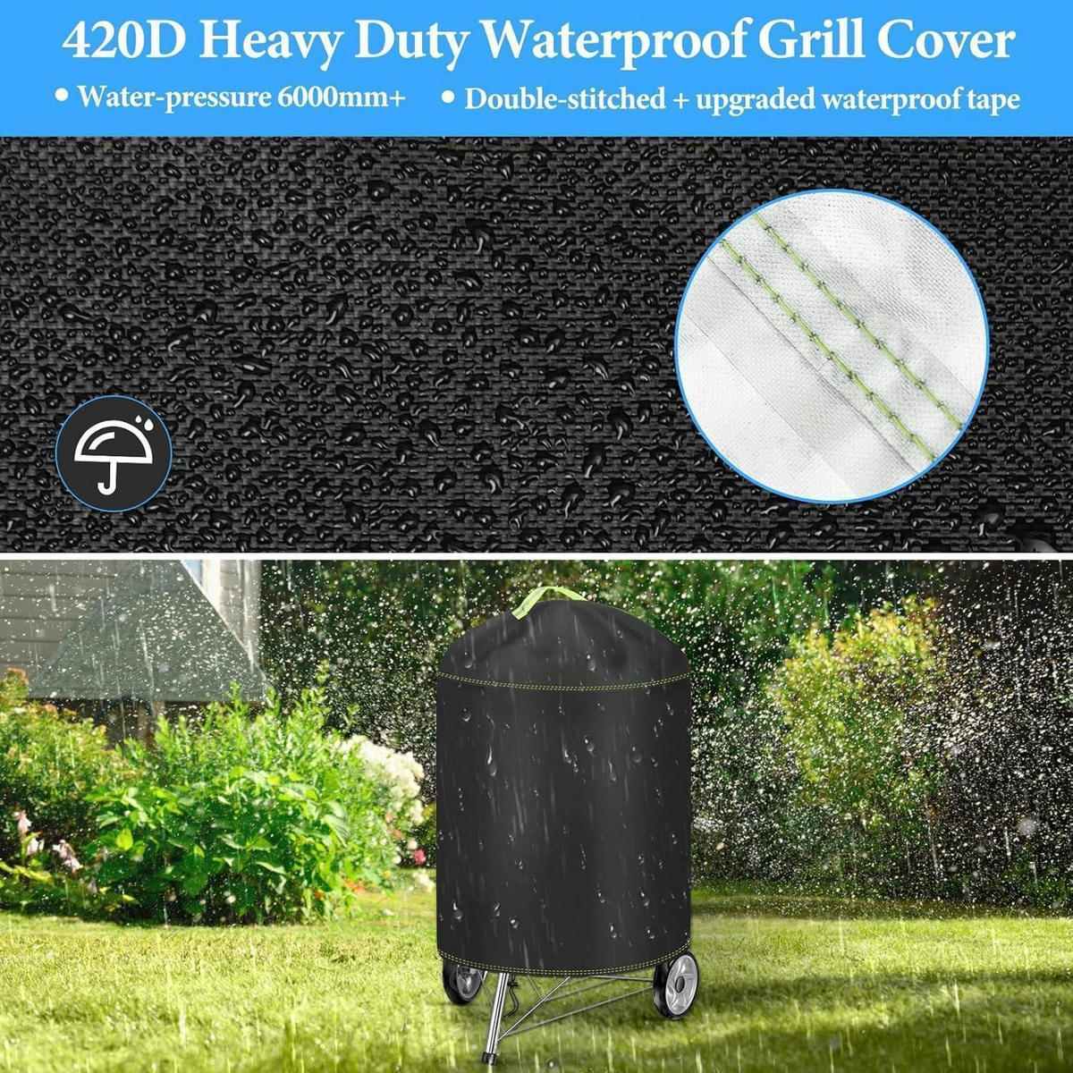 KUGELGRILL Abdeckung Ø77 x 90 cm Wetterfest 420D Oxford - Schwarz, Kunststoff (77/117/44cm)