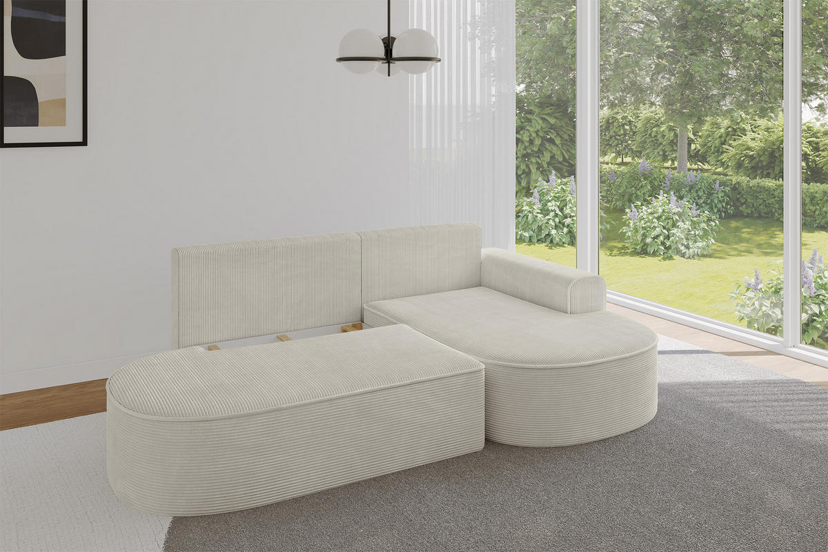 ECKSOFA mit Schlaffunktion und Bettkasten Ottomane Rechts MARI-L1-S - 283x167x85 cm Beige Cord - Schwarz/Cappuccino, Holzwerkstoff/Kunststoff (167/283cm) - ALTDECOR