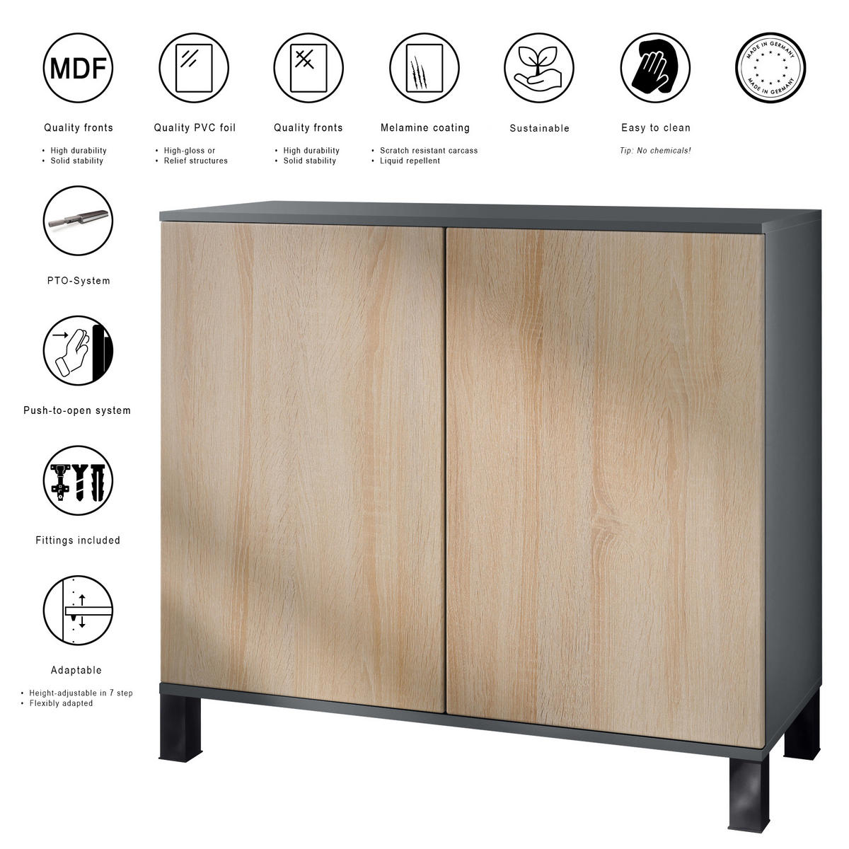 KOMMODE Skadu Creme Hochglanz - Creme, Holzwerkstoff (92.5/84.5/35cm) - Vladon