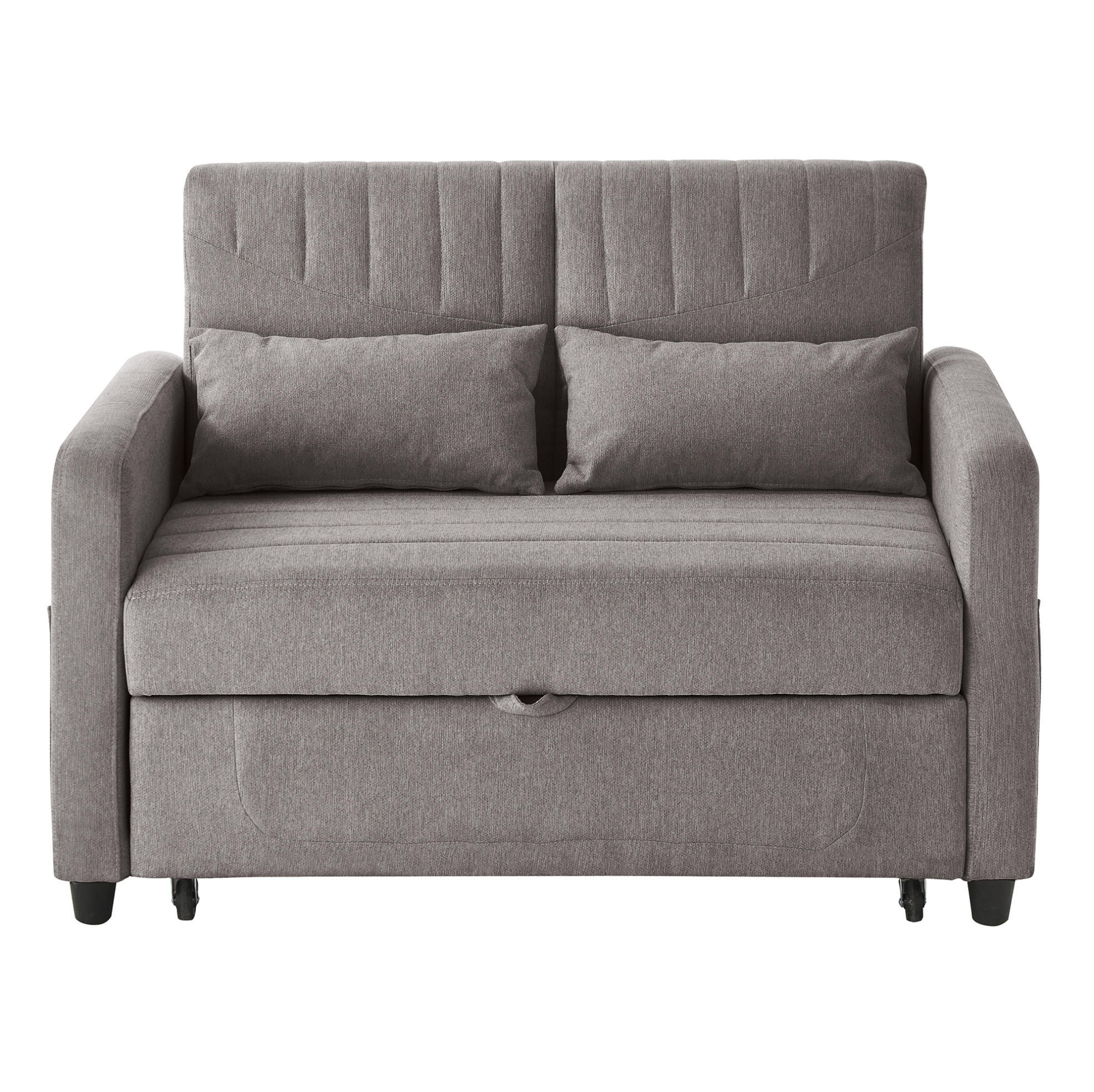 SCHLAFSOFA aus Baumwoll-Leinen-Stoff 166x95 cm Grau mit Ausziehfunktion, 3-fach verstellbarer Rückenlehne und 2 Kissen - Grau, Kunststoff (77/82.5/114cm) - Modfu