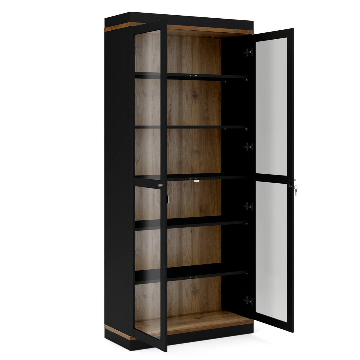 VITRINE Schwarz, Nussbaum 36.25/88.7/200.4 cm - Schwarz, Holzwerkstoff (89/200/36cm) - DMORA