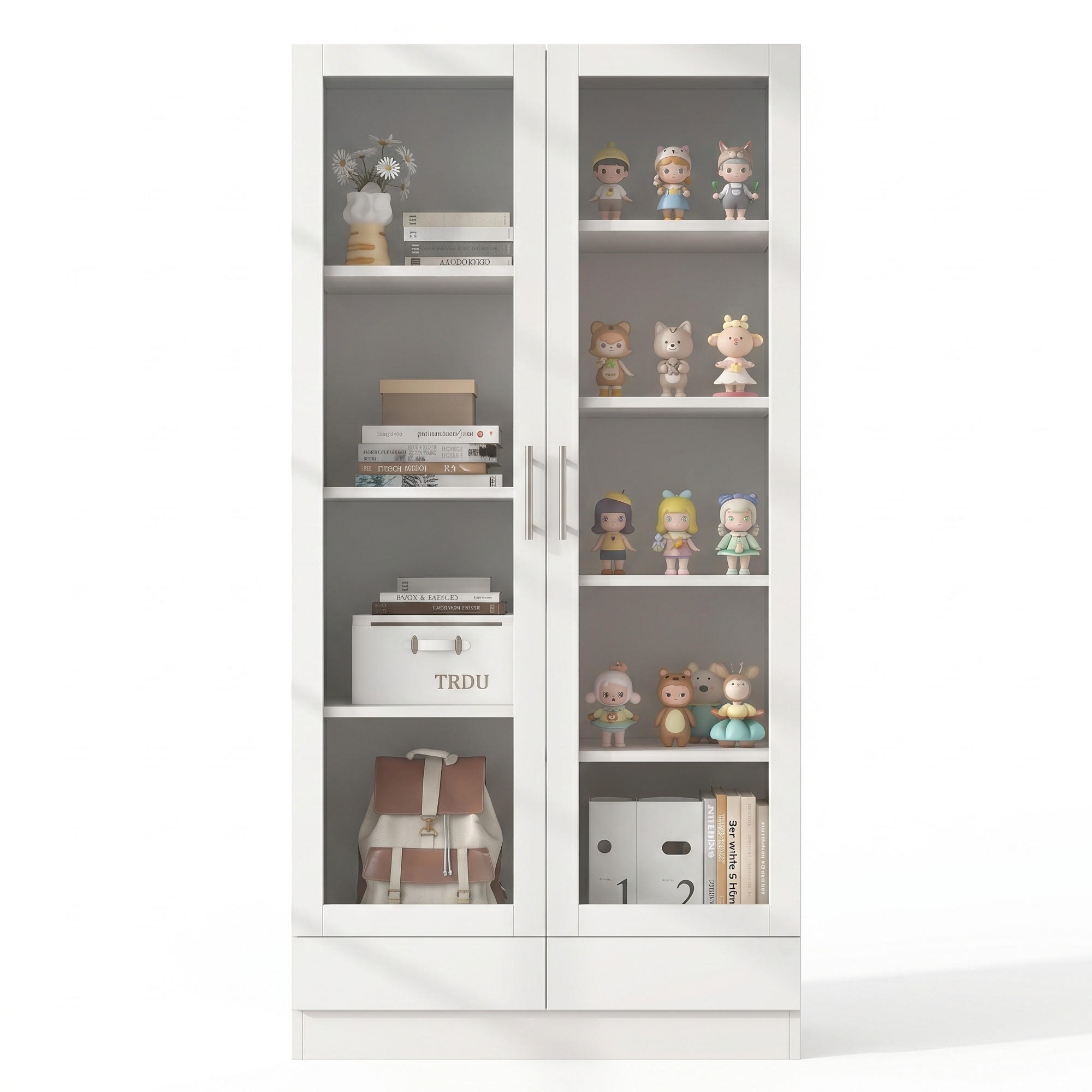 STILVORA VITRÍNA v bílé barvě se zásuvkami a skleněnými dvířky do obýváku a kanceláře, Š80/H40/V160 cm