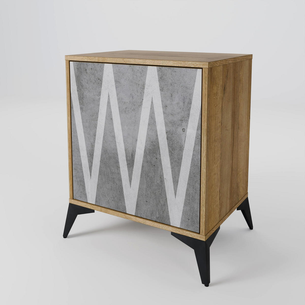 SIDEBOARD SOLID ZIG ZAG, Eichefarben, 57,5x42x67,5 cm, Schwarze Metall-Rahmenfüße - Eichefarben/Multicolor, Holzwerkstoff/Metall (57.5/67.5/42cm) - SpaceRebels