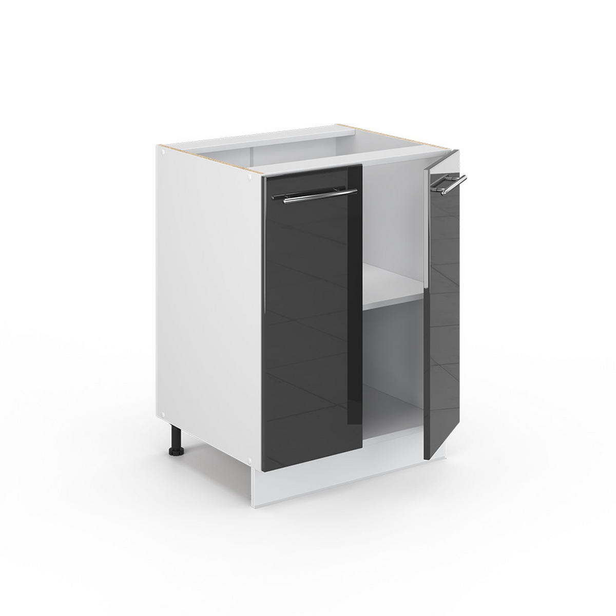 KÜCHENUNTERSCHRANK Fame-Line Anthrazit Hochglanz 60 cm, AP Eiche - Anthrazit/Weiß, Holzwerkstoff (60/82/60cm) - Vicco