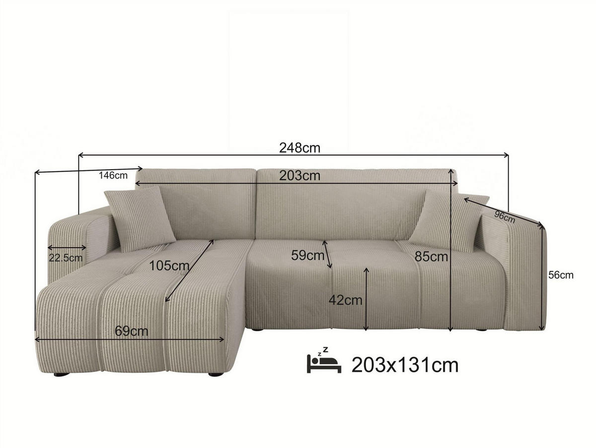 ECKSOFA Dagny Mit Schlaffunktion - Smaragdgrün, Holzwerkstoff/Textil (248/146cm) - Fun Möbel
