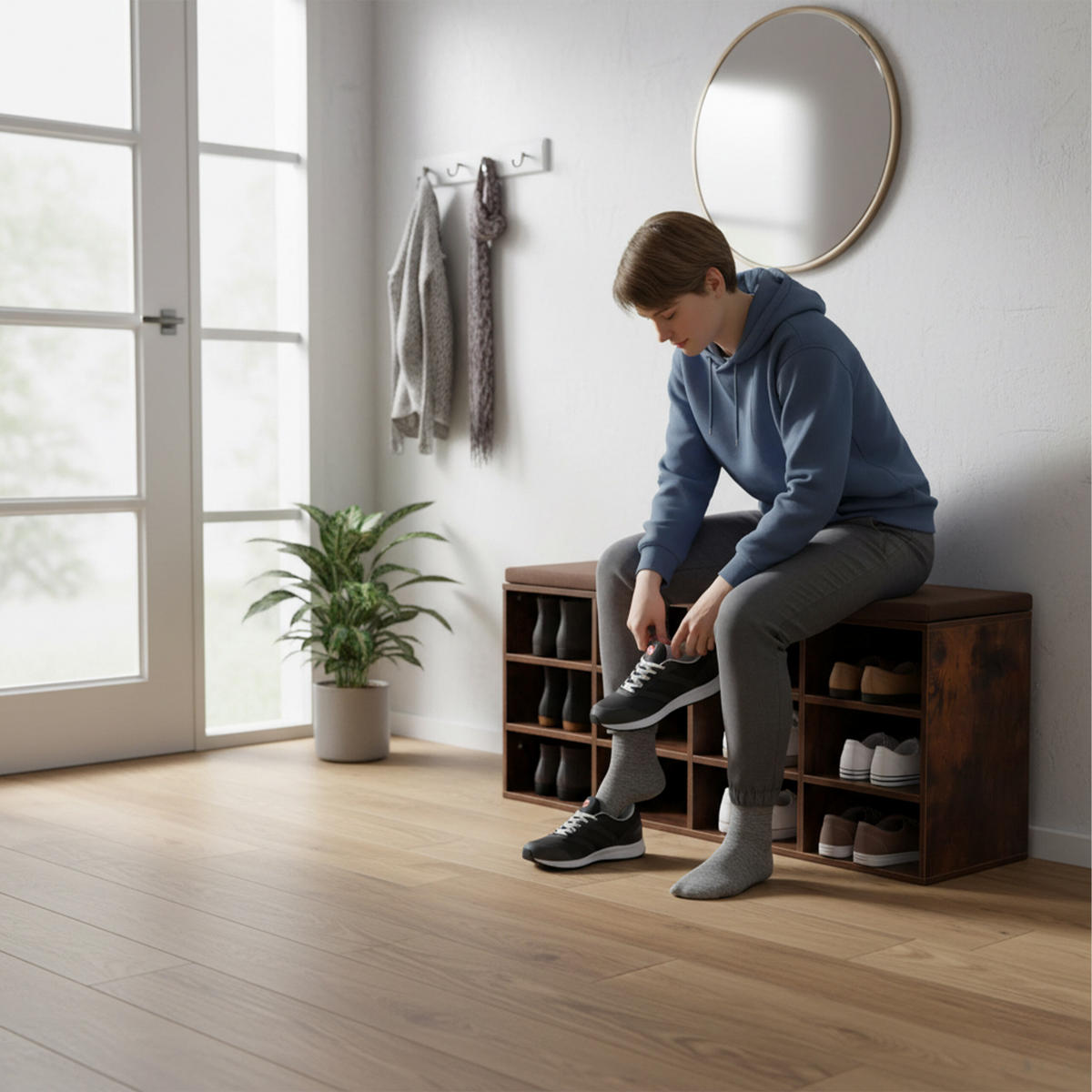 SCHUHBANK - Dunkelbraun, Holzwerkstoff/Textil (104/48/30.5cm) - Relaxdays