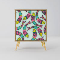 SIDEBOARD INDIAN FISH, Eichefarben, 57,5x42x75,5 cm, Goldfarbene Metallfüße - Eichefarben/Goldfarben, Holzwerkstoff/Metall (57.5/75.5/42cm) - SpaceRebels