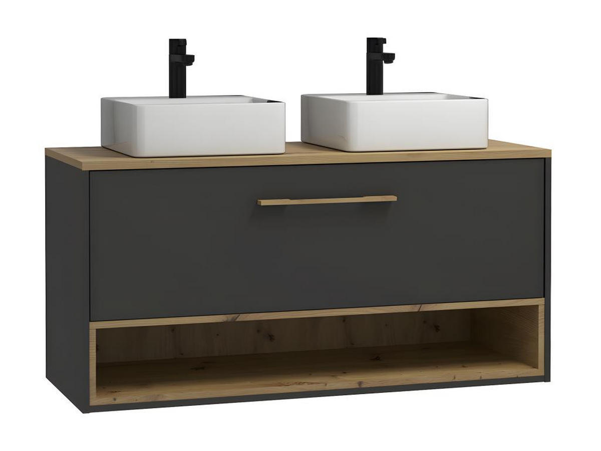 DOPPELWASCHTISCH - 120 cm x 46 cm - Holz, Platte, Keramik - Anthrazitgrau - YANGRA - Anthrazit, Keramik/Holz (120/57/46cm) - Vente-Unique
