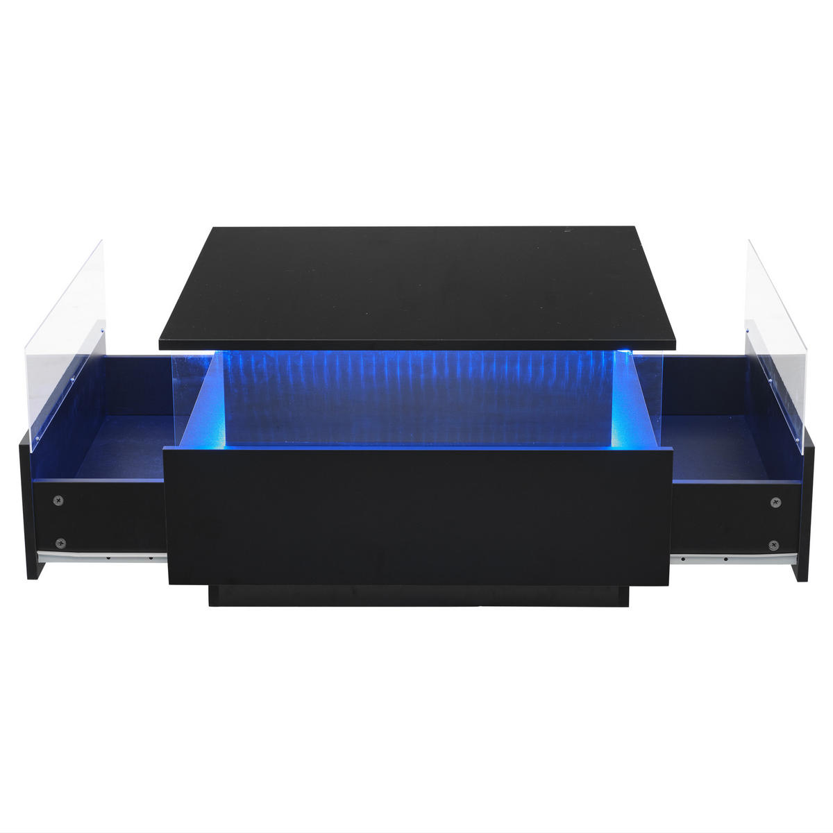 COUCHTISCH Lowboard mit LED-Beleuchtung, Schubladen und Glasfach, 70/70/41 cm, Schwarz, Spanplatte - Schwarz, Holzwerkstoff/Kunststoff (70/70/41cm) - EVRYAE