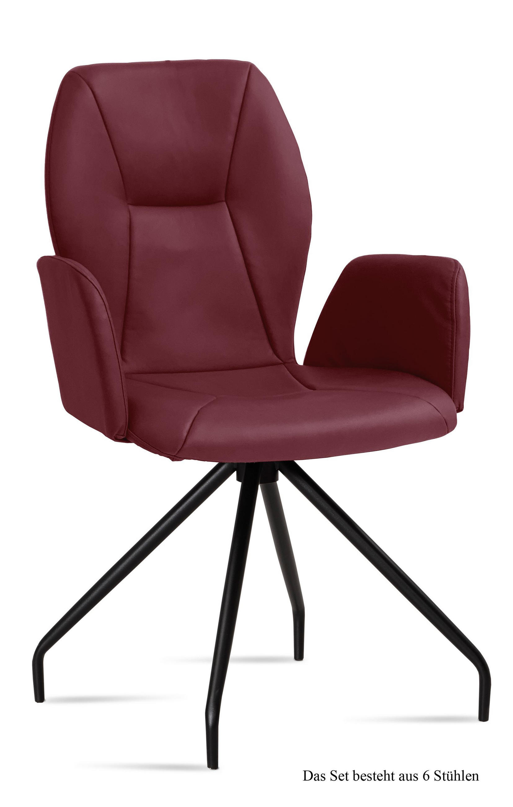 ARMLEHNSTUHL (6er-Set) Dionis 58x92x60 Schwarz/Marsala - Brombeere/Schwarz, Kunststoff (60/92/58cm) - 58aufmkessel