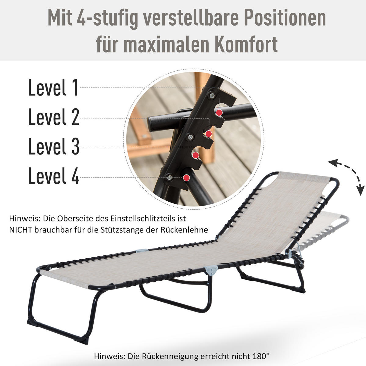 KLAPPLIEGE - Beige, Kunststoff/Metall (58/76/197cm) - Outsunny