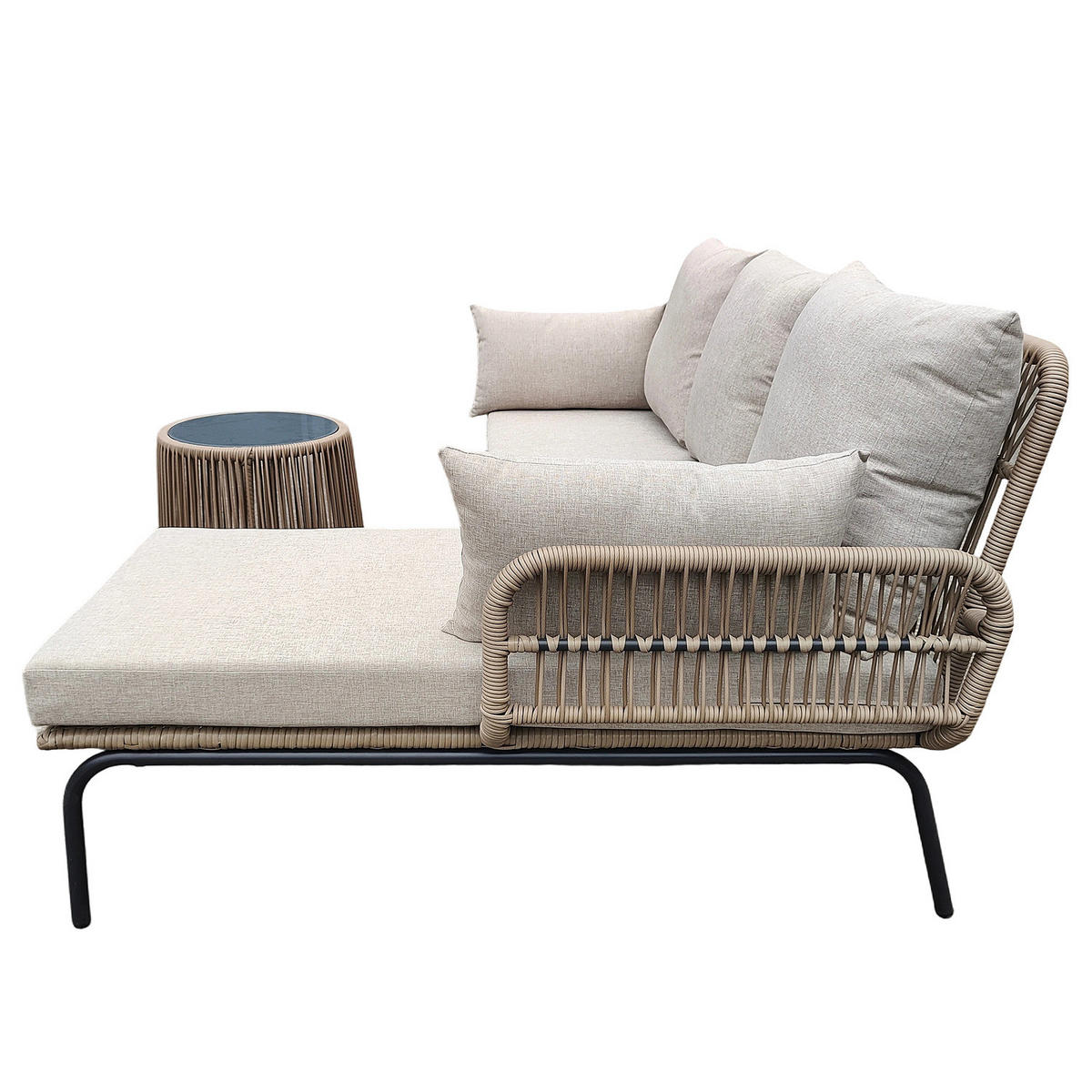 LOUNGESET - Polyrattan / Polyester - Beige / Grau - 3-teilig - Beige, Glas/Kunststoff - home24