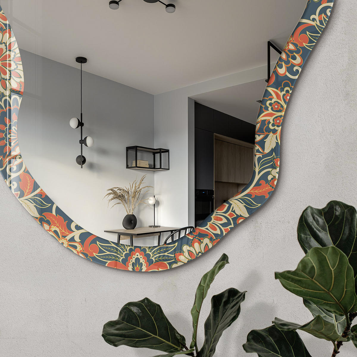 SPIEGEL 90x45 cm asymmetrisch mit Druck - Blumenmuster - Transparent, Glas (45/90/0.4cm) - TULUP