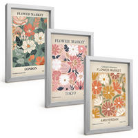 BILDER SET 3er Set - 20x30 cm Silberner Rahmen - Blumenmuster London Tokio Amsterdam - Silberfarben, Kunststoff (20/30cm) - TULUP