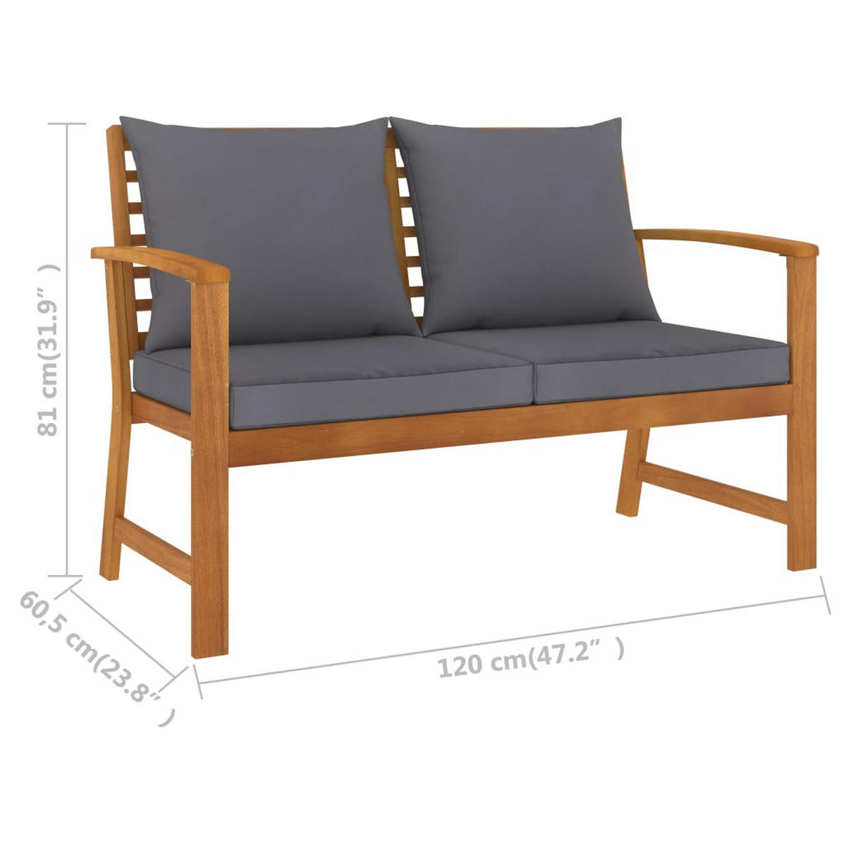 GARTENBANK mit Dunkelgrauen Kissen, 120/60,5/81 cm, aus Massivholz Akazie - Dunkelgrau, Holz/Textil (120/81/60.5cm) - vidaXL