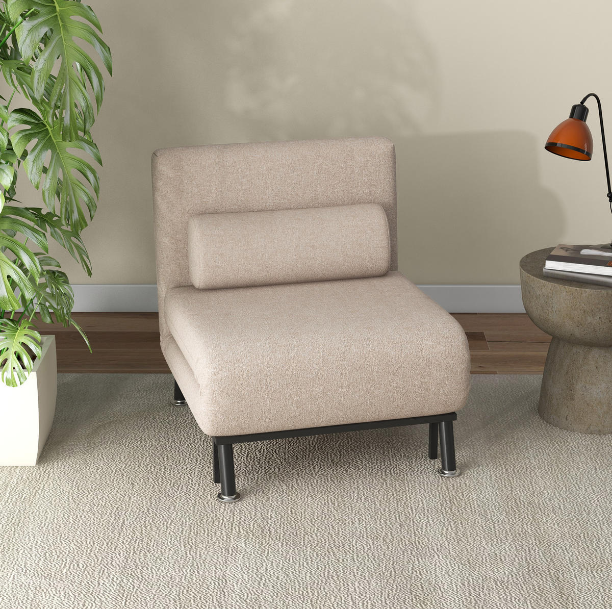 SCHLAFSESSEL in Beige 70x75x75 cm mit Bettfunktion und ausziehbarer Sitzfläche - Beige, Metall (75/75/70cm) - IVMEU