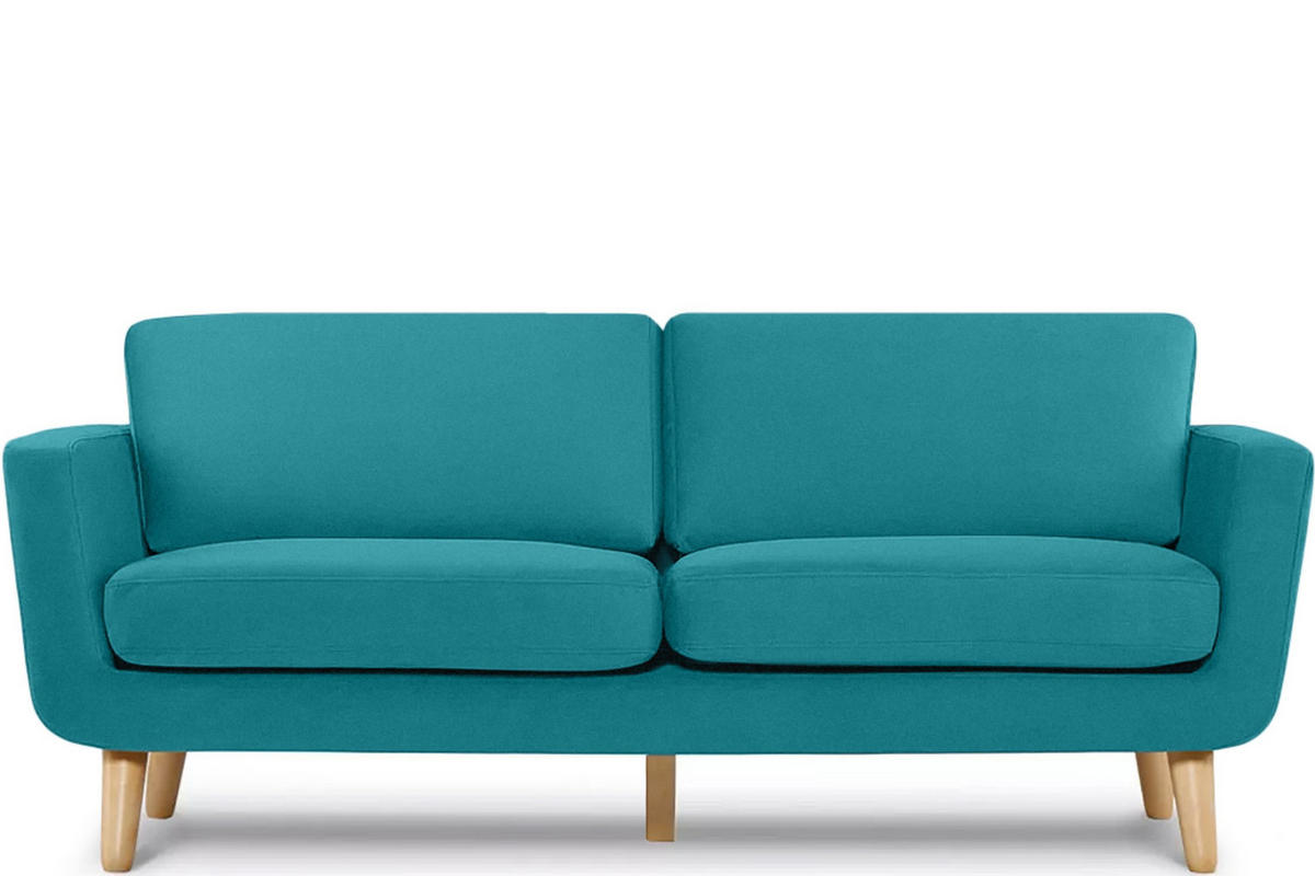 3-SITZER-SOFA TAGIO mit Armlehnen, Türkisblau - Türkis/Braun, Buchenholz/Textil (88/80/190cm) - KONSIMO®