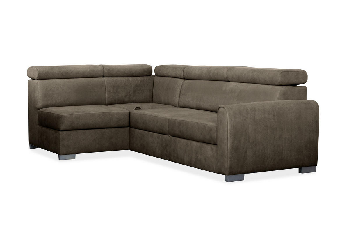 ECKSOFA Covo Braun, mit Bettzeugablage und verstellbaren Kopfstützen, linke seite - Braun, Holzwerkstoff (253/156cm) - Bettso
