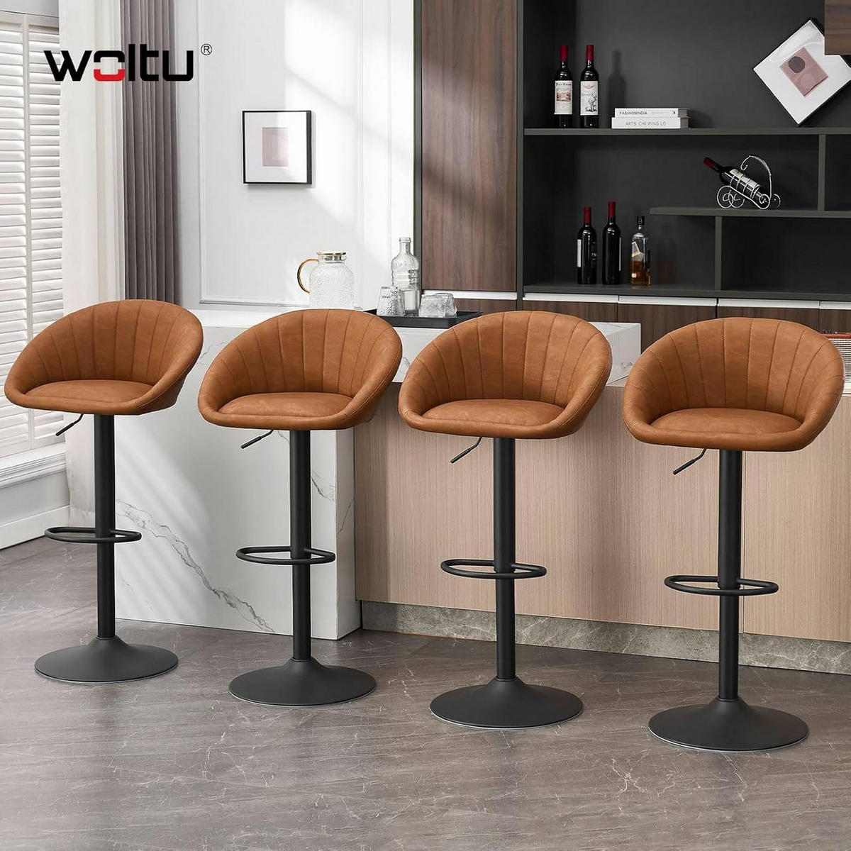 BARHOCKER Kunstleder, Metall, Braun - Schwarz/Braun, Kunststoff/Metall (53/83/45cm) - Woltu