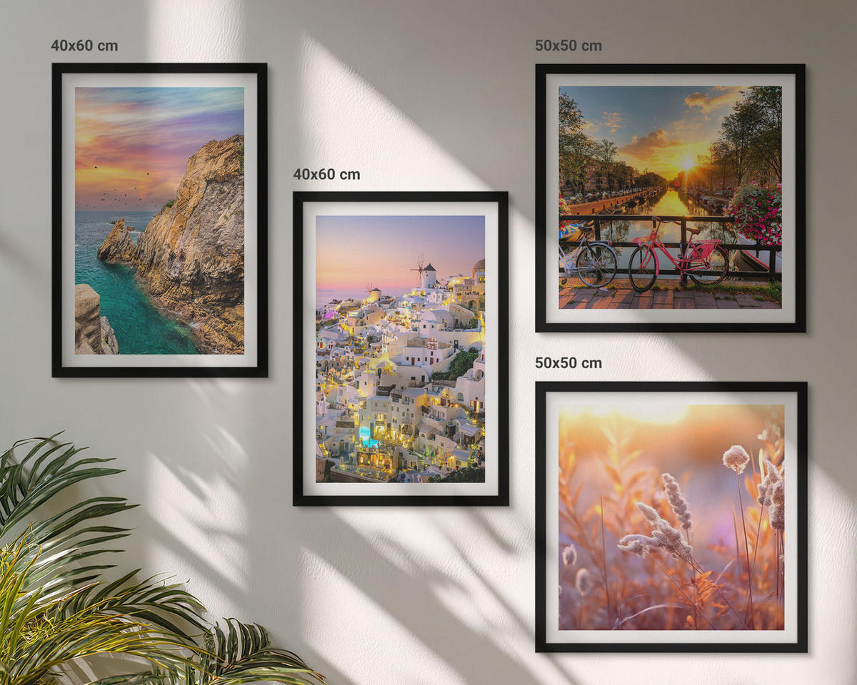 WANDBILDER 4er-Set - 50x50 cm & 40x60 cm Schwarzer Rahmen - Sonnenuntergänge am Meer - Schwarz, Kunststoff (50/50cm) - ArtPrintCave