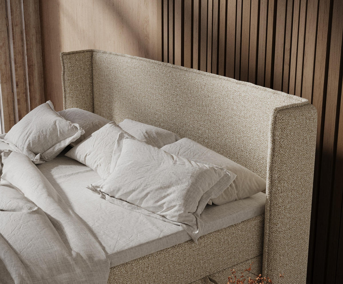 BOXSPRINGBETT Segni Beige 200/200 cm mit Matratze und Topper - Beige/Naturfarben, Holz/Holzwerkstoff (200/200cm) - Maison de Reve