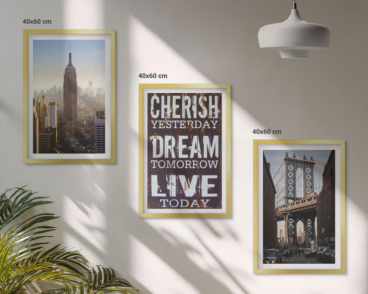 BILDER SET 3er Set - 40x60 cm Goldrahmen - Zitat über New Yorker Landschaften - Goldfarben, Kunststoff (40/60cm) - TULUP