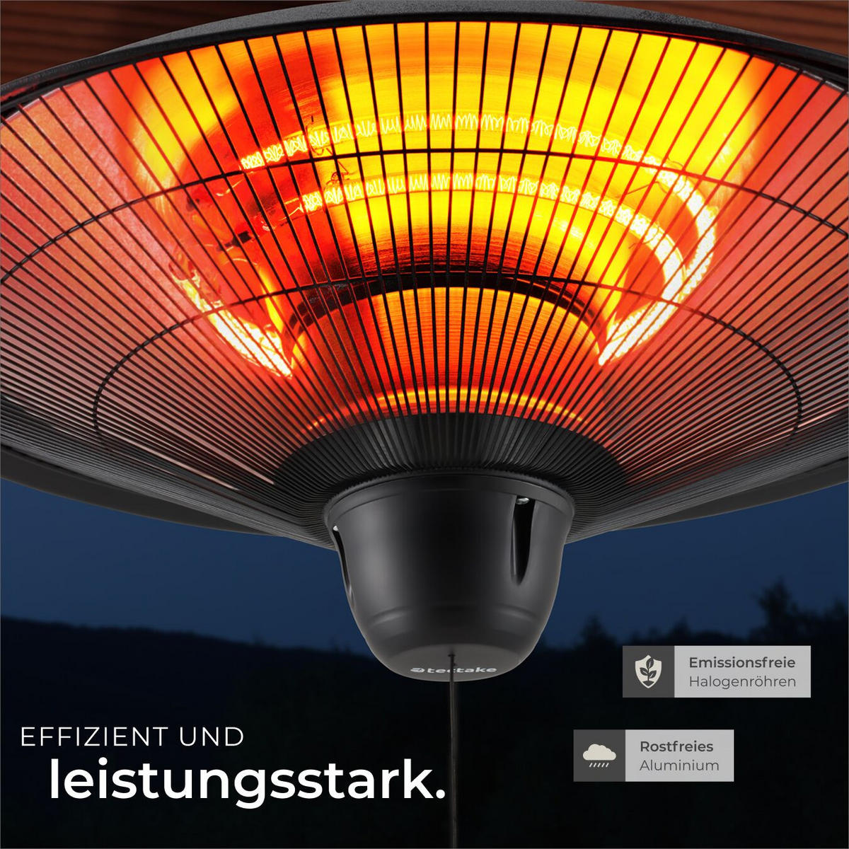 INFRAROTHEIZSTRAHLER Solaris Orbit,einfache Montage, 58 x 58 x 32 cm,schwarz - Schwarz, Metall (58/32/58cm) - tectake