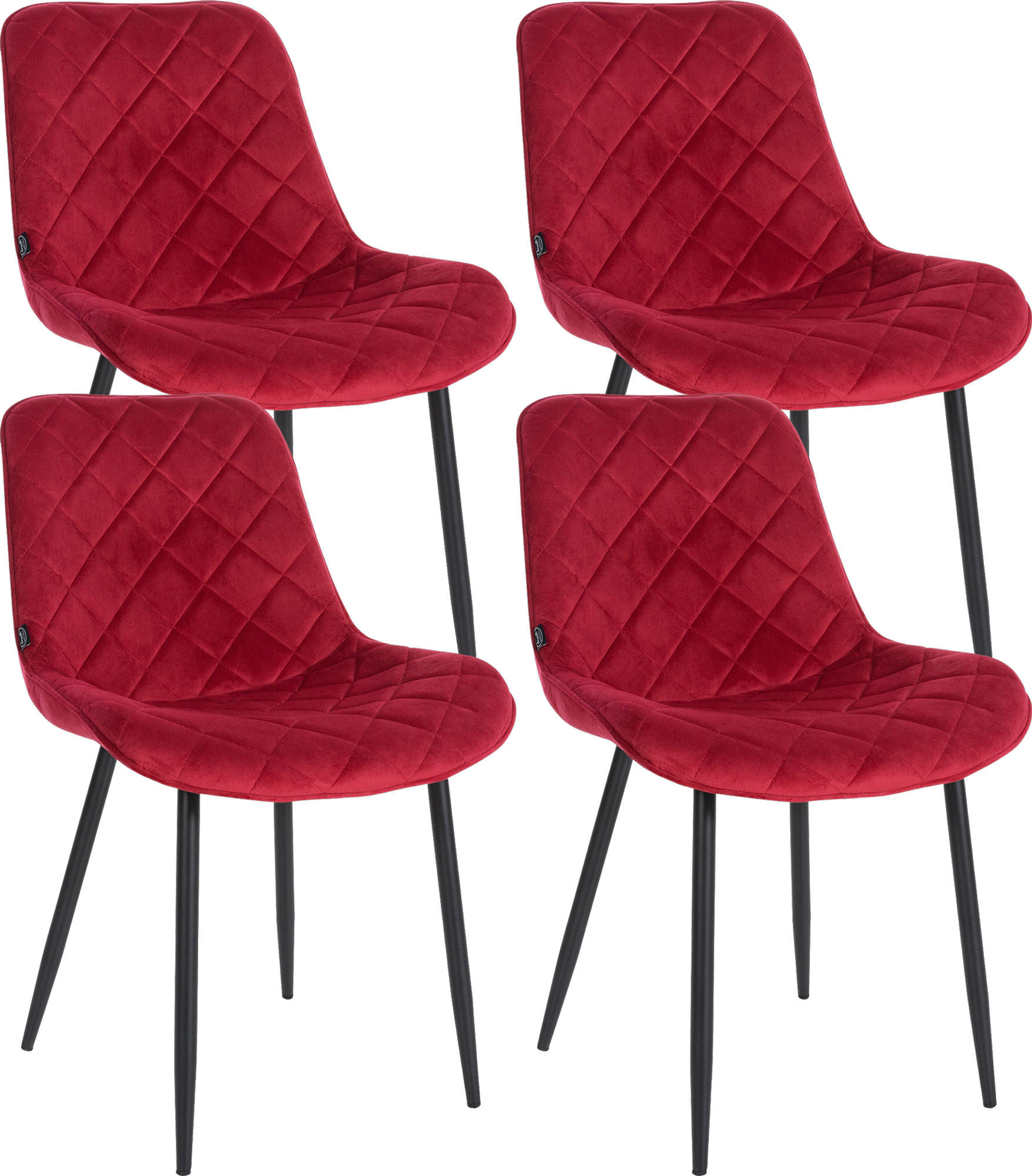STUHL 4er Set Samt rot - Rot/Schwarz, Textil/Metall (53/82/60cm) - CLP