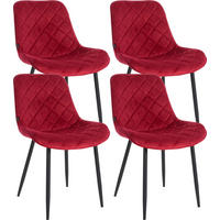 STUHL 4er Set Samt rot - Rot/Schwarz, Textil/Metall (53/82/60cm) - CLP