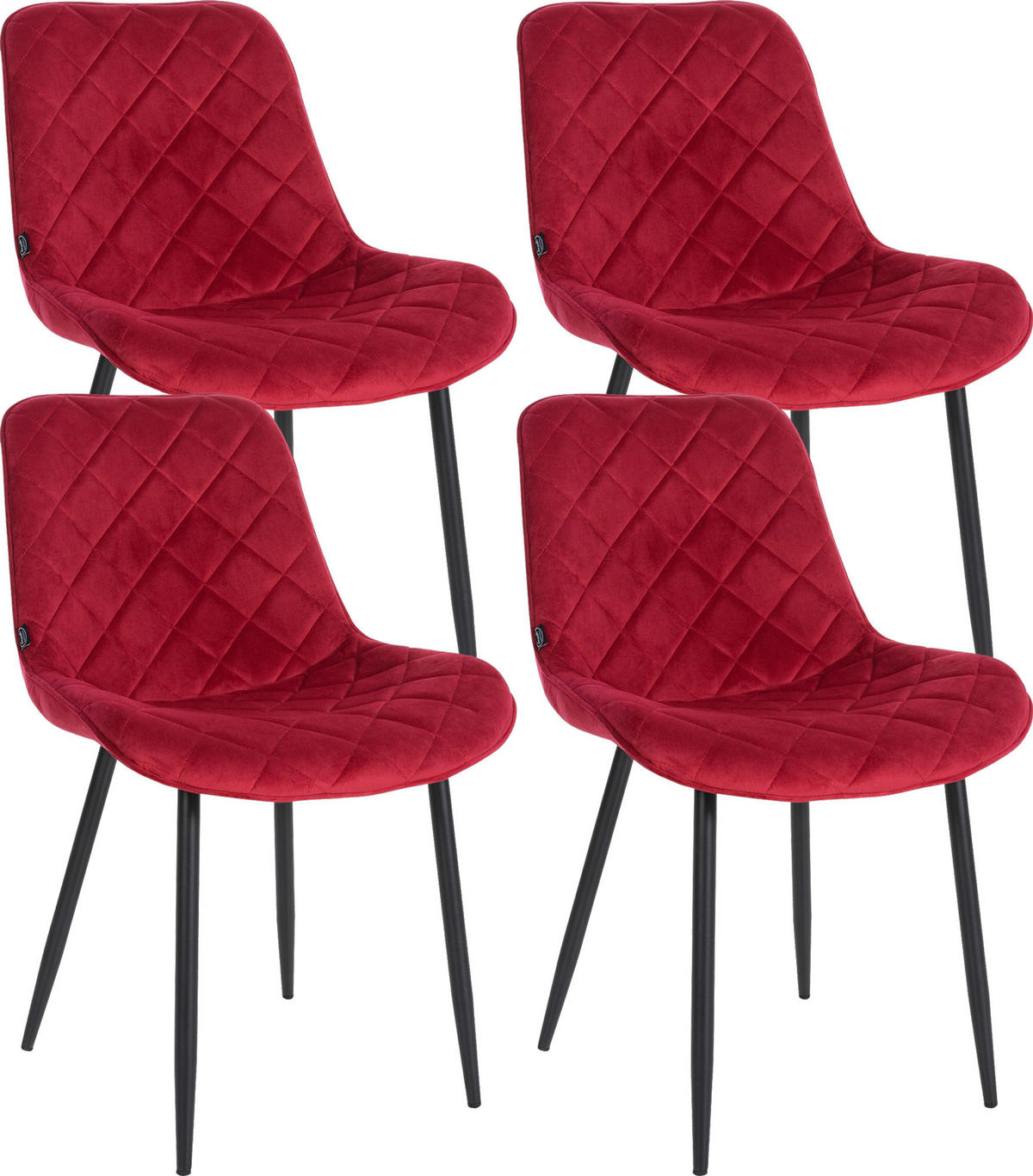 STUHL 4er Set Samt rot - Rot/Schwarz, Textil/Metall (53/82/60cm) - CLP