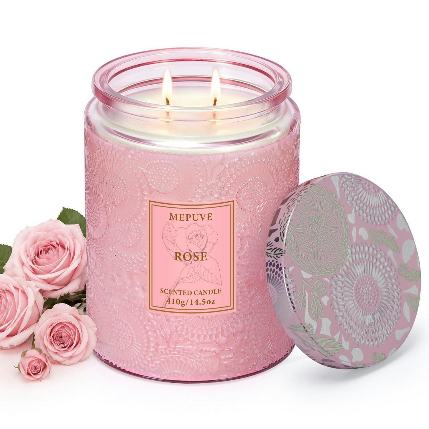 DUFTKERZE Rose Sojawachs 410 g bis zu 100 Std. - Rosa, Paraffin (12cm)