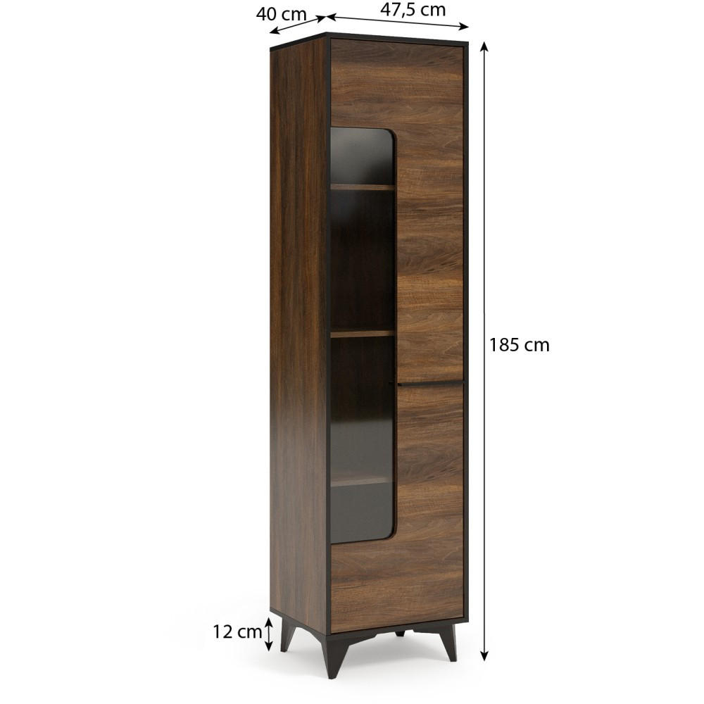 VITRINE Felia mit 1 Tür, Modernes Design - Walnussfarben/Schwarz, Holzwerkstoff (47.5/185/40cm) - Beautysofa