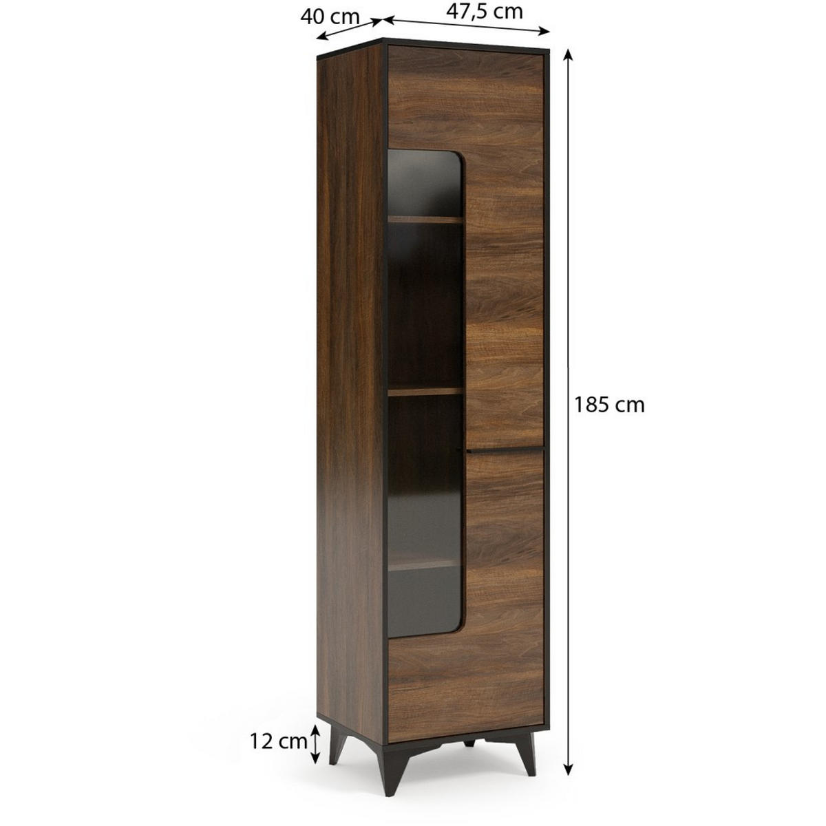 VITRINE Felia mit 1 Tür, Modernes Design - Walnussfarben/Schwarz, Holzwerkstoff (47.5/185/40cm) - Beautysofa