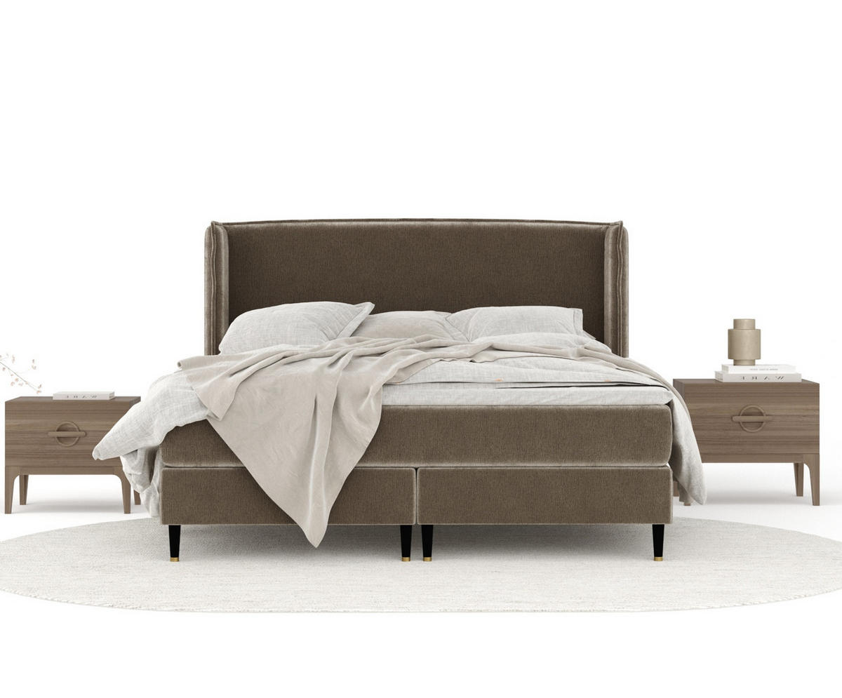 KONTINENTALBETT Ardis Beige 160/200 cm mit Matratze und Topper - Beige/Schwarz, Holz/Holzwerkstoff (160/200cm) - Maison de Reve