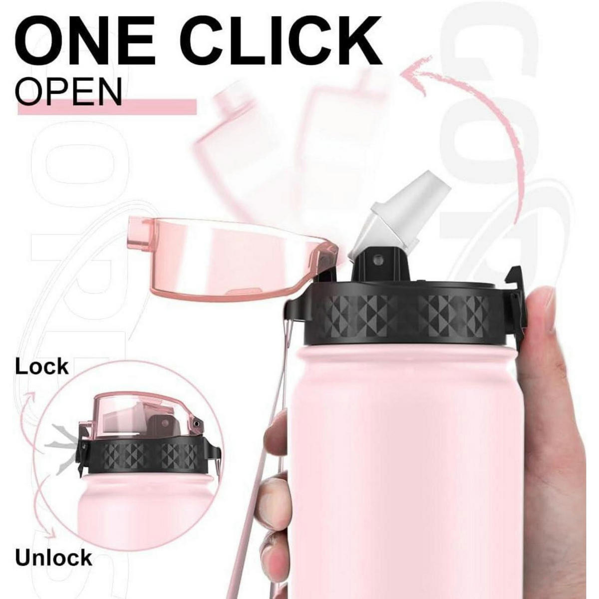 TRINKFLASCHE mit Strohhalm 1000 ml Edelstahl Auslaufsicher Rosa Blau - Rosa, Metall (8/8cm)